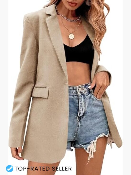 Jackets & Blazers - Oversized Blazer Suit Jacket Long Sleeve Lapel Button Work Office Chic